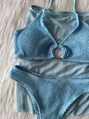 NWOT 3 Piece Baby Blue Textured Bikini Set thumbnail 3