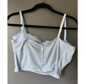 Chic Light Blue Floral Lace Bustier Crop Top thumbnail 8