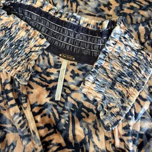 FREE PEOPLE Smocked Crushed Velvet Top Blouse Go Get 'Em Tiger Animal Small thumbnail 11