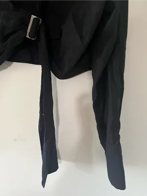 NWT Zara Black Linen Blend Cropped Long Sleeve Wrap Shirt XL Tie Front Coastal thumbnail 4