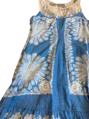 Free People Blue Ivory Paisley Lace Yoke Shift Dress Boho Mini Size 4 Women's thumbnail 9