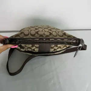 Coach Shoulder Bag‎ F28502 Signature Stripe Brown Canvas Leather Crossbody Y2K thumbnail 4