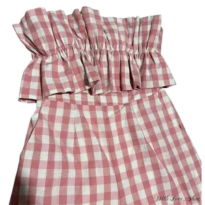 Entro NWOT Pink And White Gingham Strapless Ruffle Romper thumbnail 3