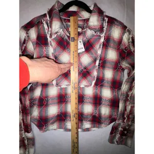 We The Free Free People Georgia Plaid Embroidered Button Down‎ Ruffle Shirt NWT thumbnail 9