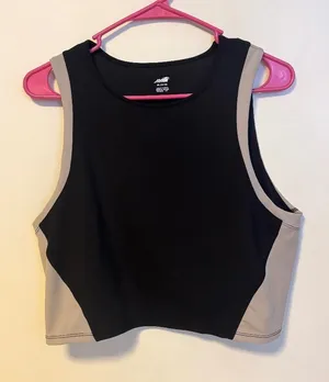 Avia Active Workout Gym High Neck Stretch Crop Tank Sports Bra Black Grey XL thumbnail 1