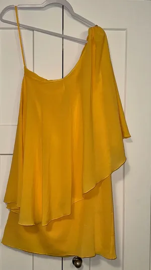 Alice + Olivia One Shoulder Dress Ruffle Party Cocktail Yellow Size S see photos thumbnail 1