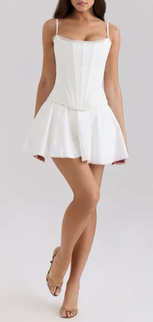House of CB Cadie White Cotton Corset Top & Celia Built-In Bloomer Shorts Skirt thumbnail 1