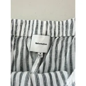 Reformation Vania Pants Blue White Striped Linen Wide Leg Elastic Waist M thumbnail 4