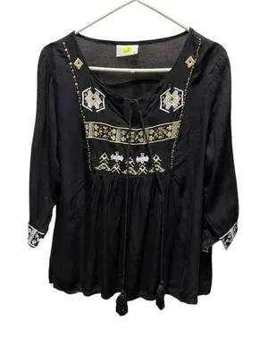 SOLITO size M embroidered beaded Viscose tassel peasant top Anthropologie. thumbnail 1