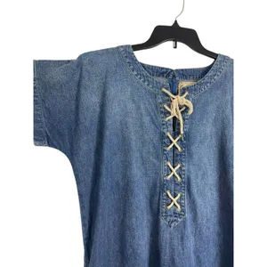 NWT Polo Ralph Lauren Denim Dress Womens 10 Lace Up Bust Blue Chambray Boho thumbnail 3