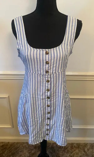 NWT American Eagle Blue and White Striped Button Front Mini Dress Tie Back thumbnail 1