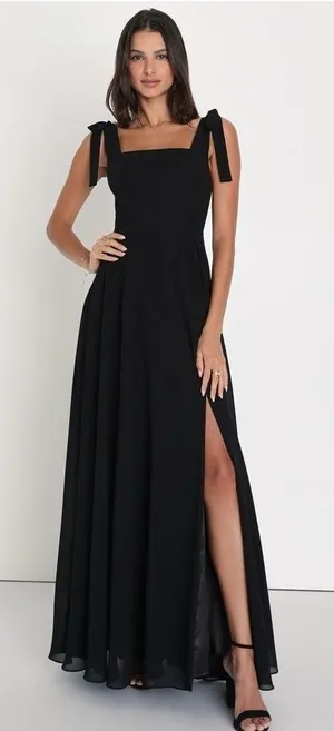 LULU’S Love Me Forever Black Tie Strap Square Neck Maxi Dress thumbnail 1