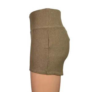 NEW Abercrombie & Fitch Tan Ribbed Knit High Rise Yoga Mini Biker Shorts Size S thumbnail 2
