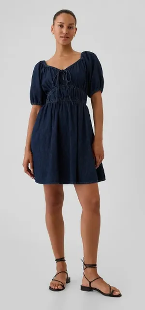GAP Smocked Denim Mini Dress Dark Wash Size‎ Medium Tall thumbnail 1