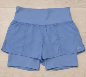 Alo Yoga Women's M Blue High Waist 2-in-1 Grid Mesh Running Shorts thumbnail 1