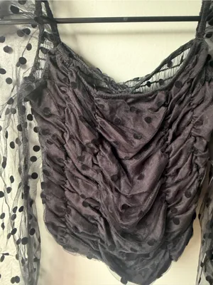 NWT RED Fashion Made in Italy Black Sheer Polka Dot Ruched Top thumbnail 4