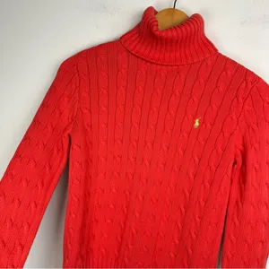 Ralph Lauren Sport Womens Cable Knit Sweater Sz Small Coral Orange Cotton thumbnail 8