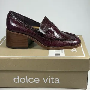 Dolce Vita Size-8.5 Loafers Talie Cabernet Leather Block‎ Heel Penny Burgundy thumbnail 4