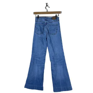 American Eagle High Rise Flare Solid Jeans Blue Retro Boho Stretch Size 000 thumbnail 4
