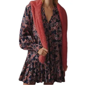Anthropologie Sundry‎ Boho Floral Print Long Sleeve Tiered Mini Dress Size Small thumbnail 2