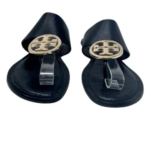 Tory Burch Benton Band Black Leather Logo Medallion Sandals 8 thumbnail 2