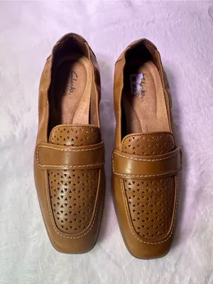Clarks Women's Perforated Leather Penny Loafers in Tan thumbnail 3