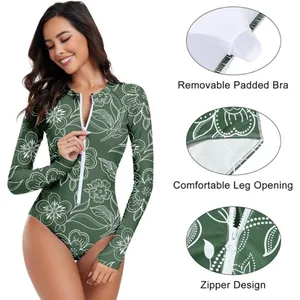 Century Star UPF 50+ Long Sleeve Swimsuit Rash Guard Green Floral SMALL 4-6 thumbnail 5