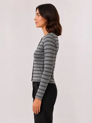 Le Lis Gray Black Striped Button Front Cardigan Top NWT Size XSmall thumbnail 2