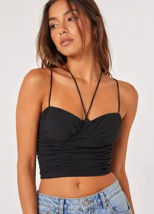 Out From Under Black Ruched Crop Top Size L Y2K Going Out Coquette thumbnail 1