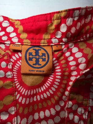 Tory Burch Red, White & Mustard Circular medallion Print dress 35 inches thumbnail 3