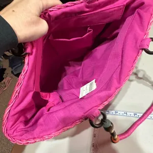 Barney’s New York NWT Pink Straw‎ Beaded Handle Tote Bag thumbnail 5