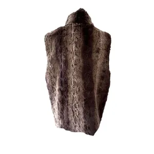 Betsey Johnson Brown Faux Fur Vest sz‎ Large Striped Retro Fully Lined thumbnail 3