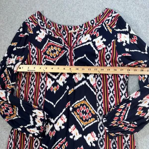 Roxy High Low Tunic Blouse Size Small 3/4 Sleeve Blue/Orange Southwestern thumbnail 6