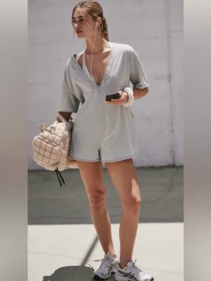 Free People FP Movement Hot Shot Tee Romper in Beach Fog XS thumbnail 3
