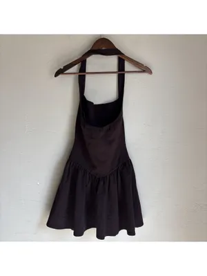 21Saints Small Brown Halter Drop Waist Ruffle Hem Mini Dress Cocktail Party thumbnail 4