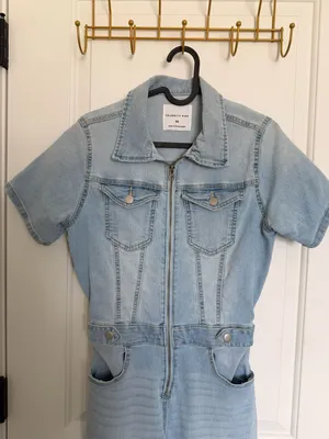 Celebrity Pink Zip-Front Short Sleeve Denim Jumpsuit thumbnail 2