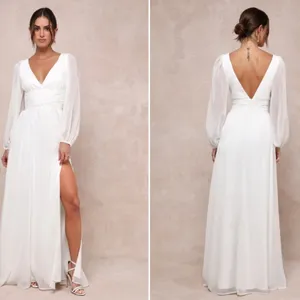 LULU's Bridal Wedding Romantic Flowy Boho Chiffon Long Sleeve Dress NWOT thumbnail 4