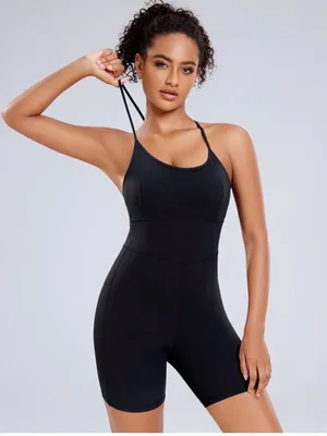 AGONVIN Women's Workout Spaghetti Strap Rompers Shorts Tummy Control One Piece thumbnail 5