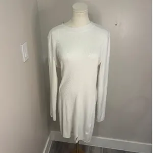 Hollister White Ribbed Knit Long Sleeve Mini Dress XL Crew Neck Bodycon thumbnail 2
