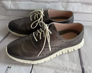 Cole Haan Zero Grand Women's Grey Metallic Wingtip Sneakers with White Soles thumbnail 1