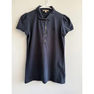 Burberry Brit Womens Navy Blue Puff Sleeve Polo‎ Shirt Peter Pan Collar Size S thumbnail 2