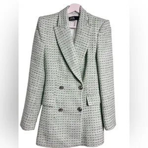 Zara Tweed Green Blazer thumbnail 6