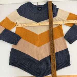 Sweater Womens Large Chevron Stripe Sharkbite Hem Multicolor Boho Fall Casual thumbnail 8