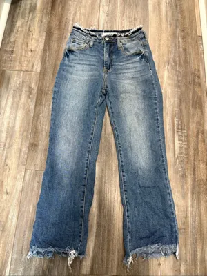 Risen Distressed Straight-Leg Jeans 27 thumbnail 1