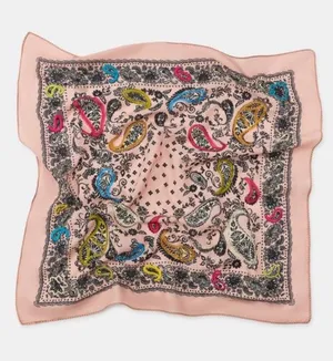 Zara Cotton Embroidered Printed Bandana Scarf Top Light Pink Paisley Multicolor thumbnail 1
