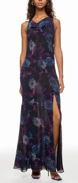 Rotate Purple Chiffon Slip Maxi Dress SIZE 2 Ruffle Formal Party Watercolor $430 thumbnail 1