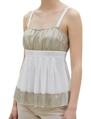 CACHE White With Gold Metallic Ruched Sheer Illusion Tank Cami‎ Top NWOT Siz thumbnail 1