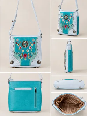 American Bling Western Floral Embroidered Concealed Carry Bag Studs & Conchos thumbnail 2