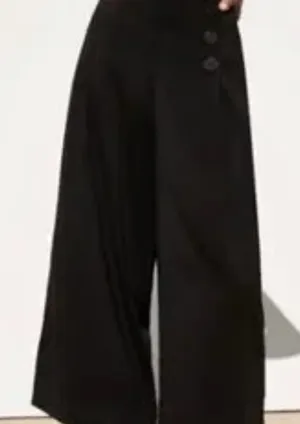Zara Sz: M Black Wide Leg Cropped Pull On Sailor Pant Large Button Accent thumbnail 1