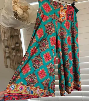 Boho Y2K Psychedelic Paisley Wide Leg Capri Pants flowy relaxed size Large thumbnail 1